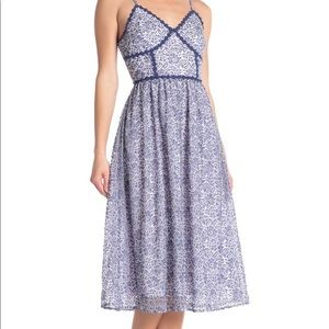 Nordstrom Corset Lace Blue Midi Dress small chinoiserie Bridgerton